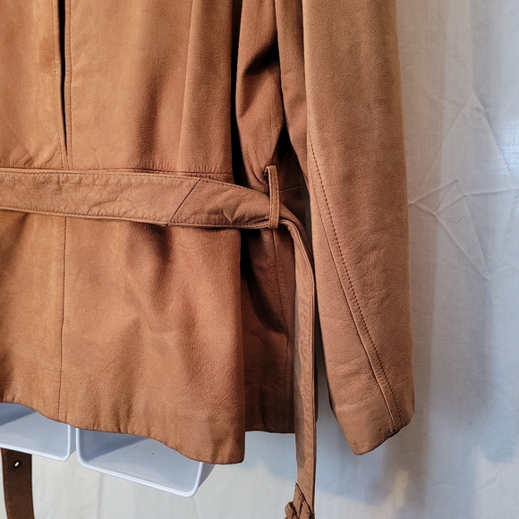 Georgetown Leather Design Tan Leather Jacket with Belt - Picture 8 of 14